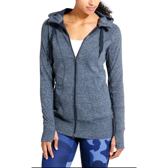 Athleta Women's CYA Strength Hoodie 2 Sz Large Navy Heather Space Dye #721862 - Picture 1 of 9